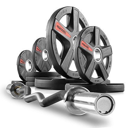XMark Olympic EZ Curl Bar and Weight Plates