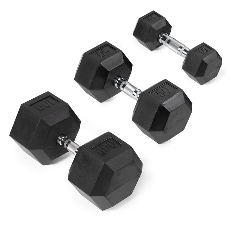 rubber hex style dumbbells