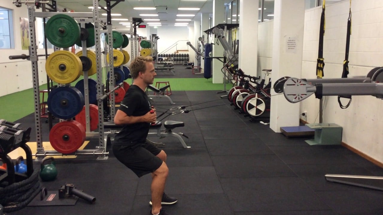 Man Doing Standing Cable Rows In The Gym