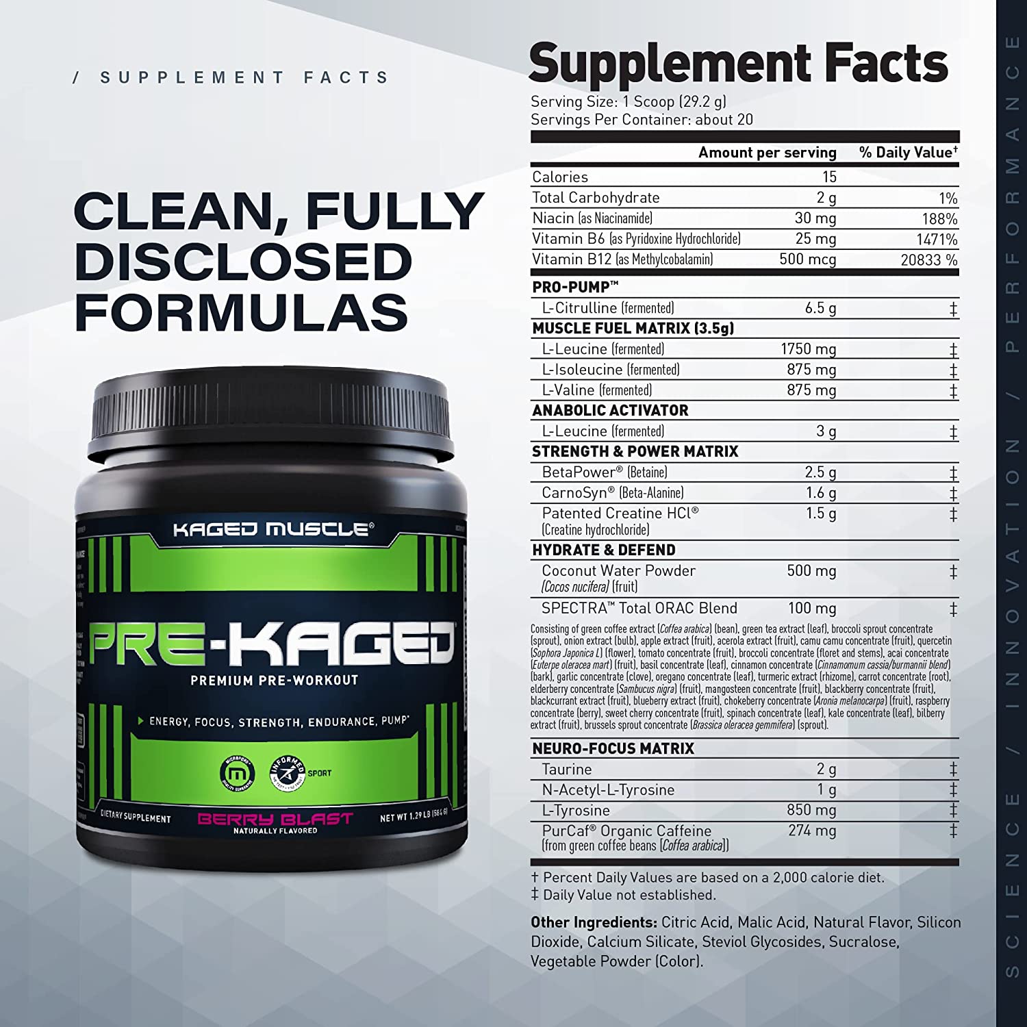 Kaged Muscle Pre-Workout Supplement Facts