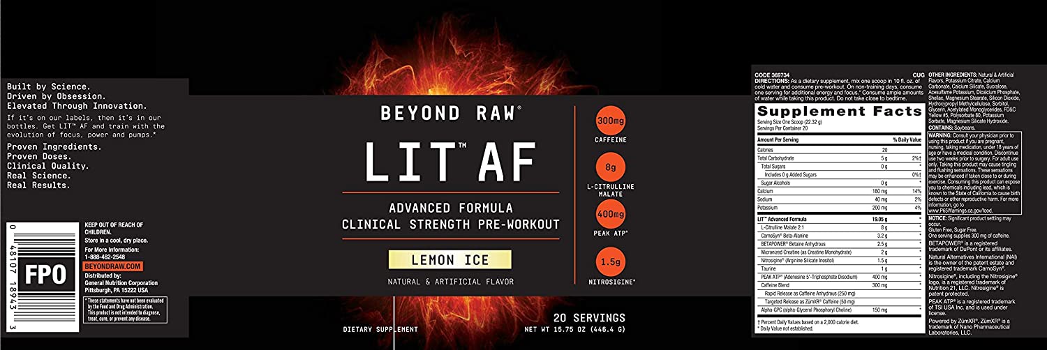 Beyond Raw Lit AF Pre-Workout Supplement Facts