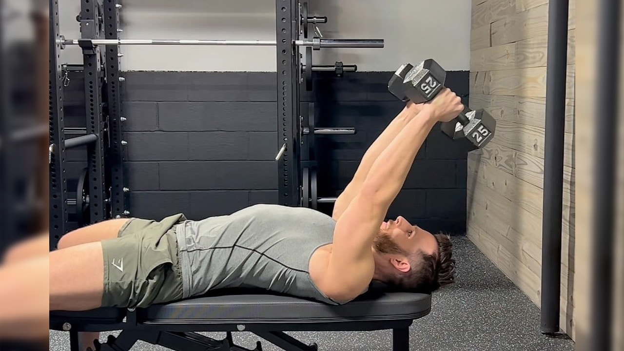 Man Doing Lying Down Tricep Extensions